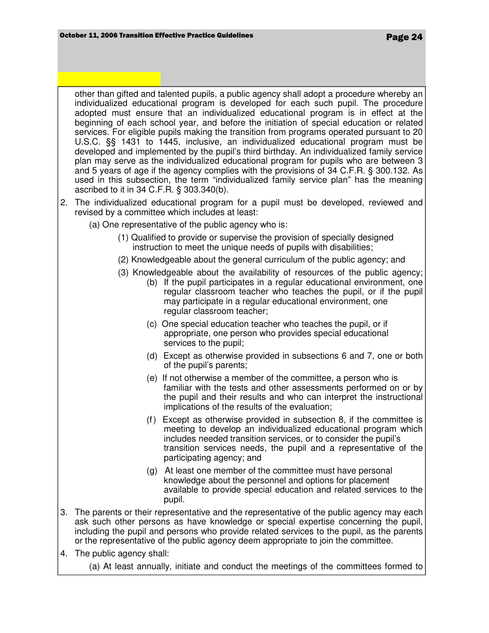 Transition Effective Practice Guidelines - Nevada Early Intervention Services (Neis) - Nevada, Page 24