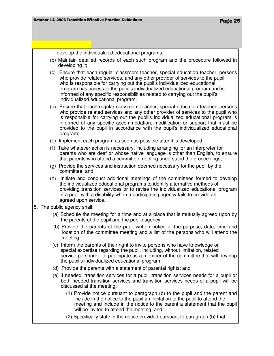 Transition Effective Practice Guidelines - Nevada Early Intervention Services (Neis) - Nevada, Page 25