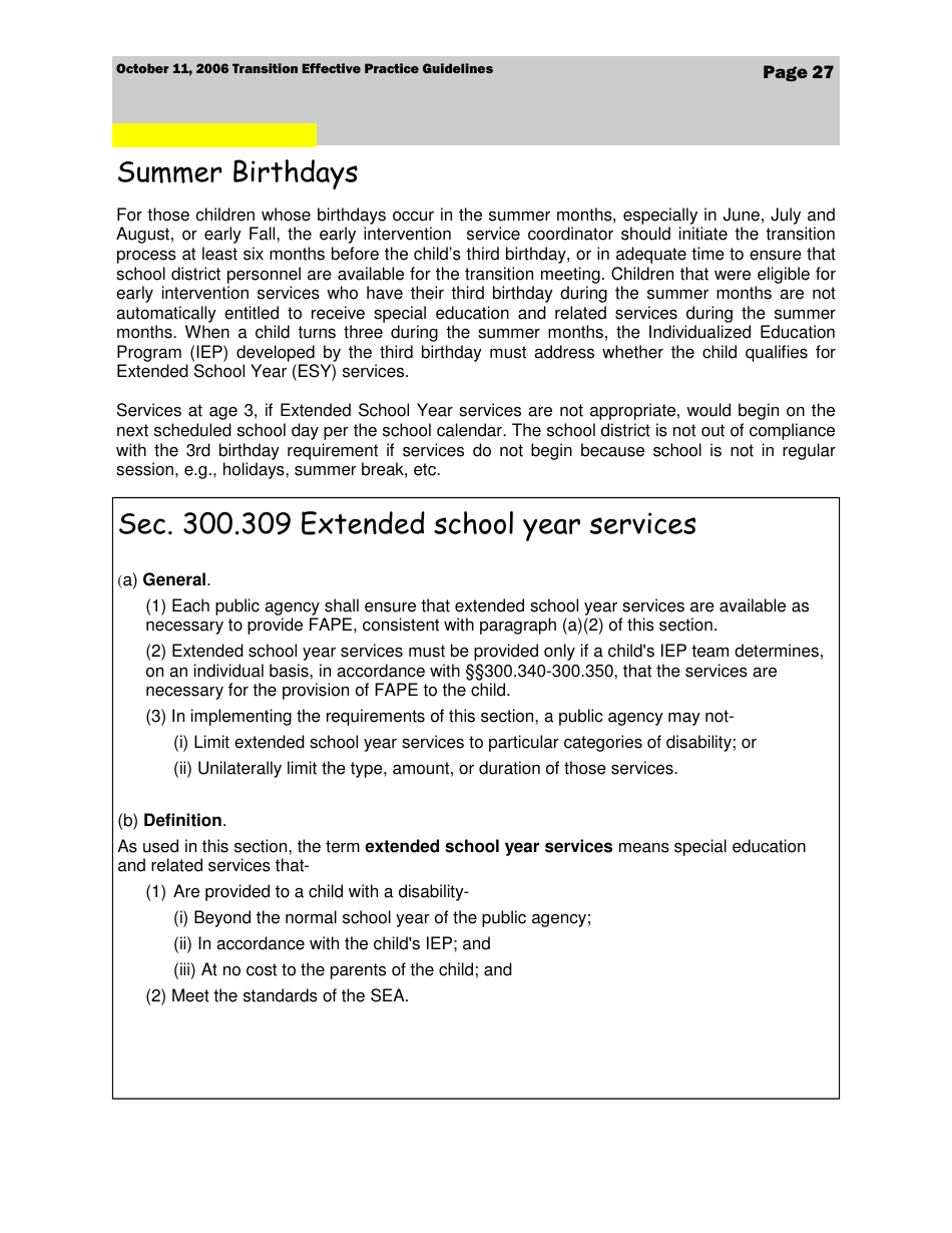 Transition Effective Practice Guidelines - Nevada Early Intervention Services (Neis) - Nevada, Page 27