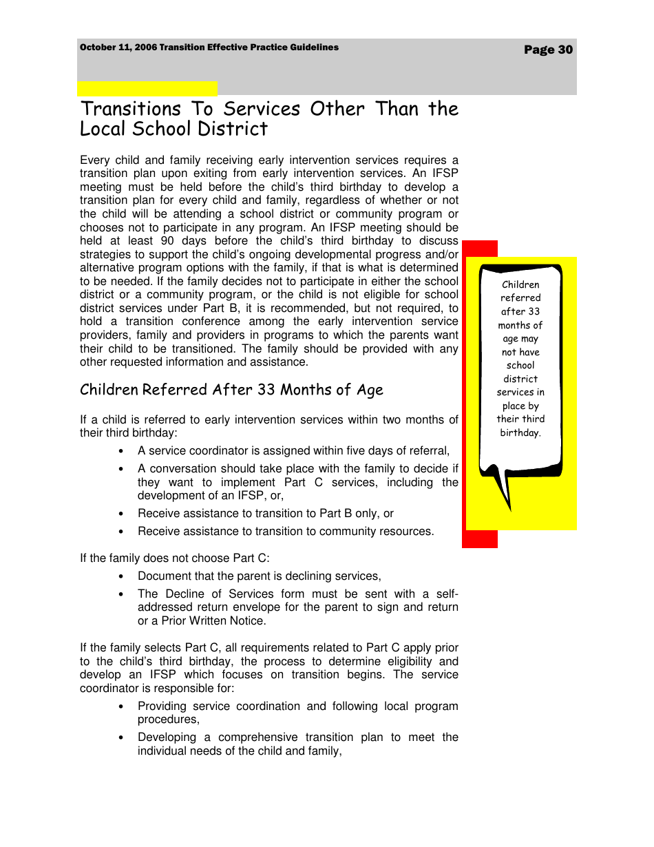 Transition Effective Practice Guidelines - Nevada Early Intervention Services (Neis) - Nevada, Page 30