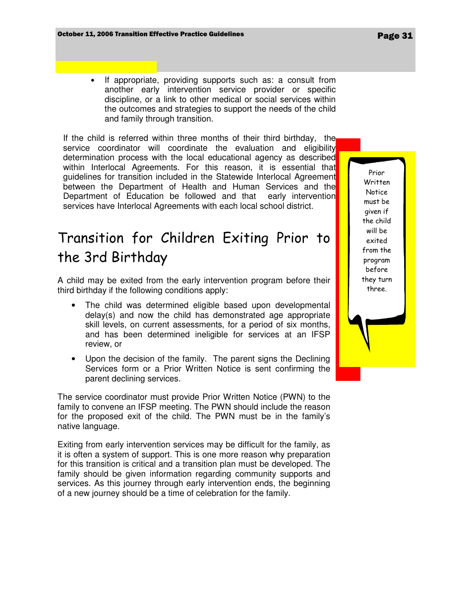 Transition Effective Practice Guidelines - Nevada Early Intervention Services (Neis) - Nevada, Page 31