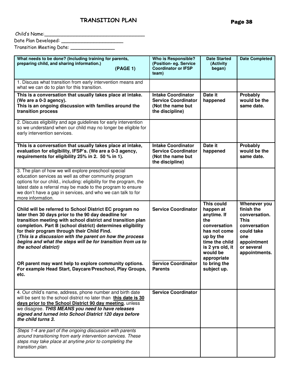 Transition Effective Practice Guidelines - Nevada Early Intervention Services (Neis) - Nevada, Page 38