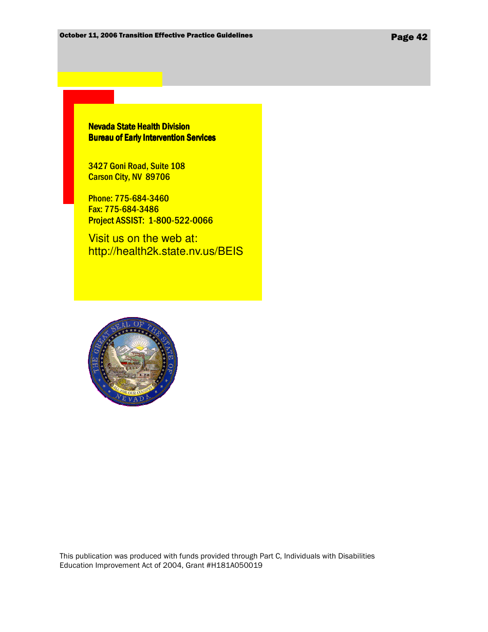 Transition Effective Practice Guidelines - Nevada Early Intervention Services (Neis) - Nevada, Page 42