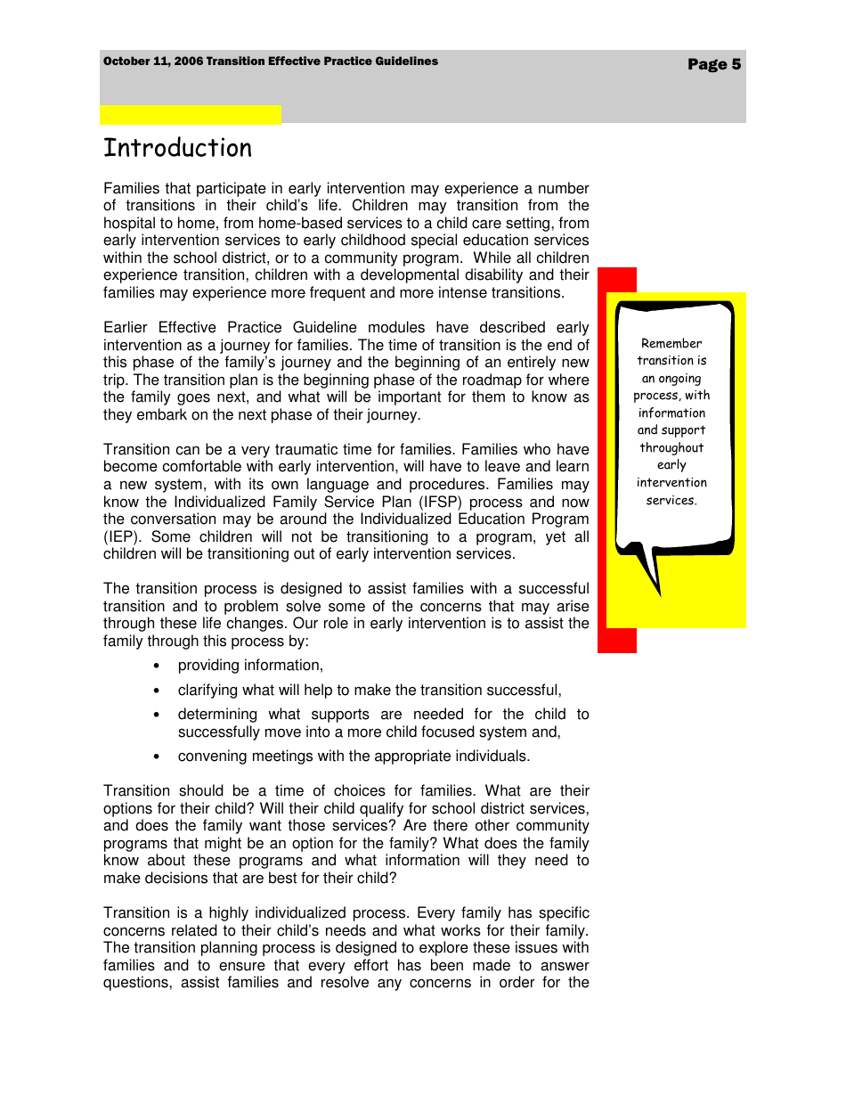 Transition Effective Practice Guidelines - Nevada Early Intervention Services (Neis) - Nevada, Page 5