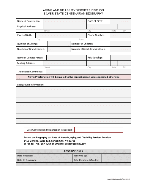 Form DAS-128 - Fill Out, Sign Online and Download Printable PDF, Nevada ...