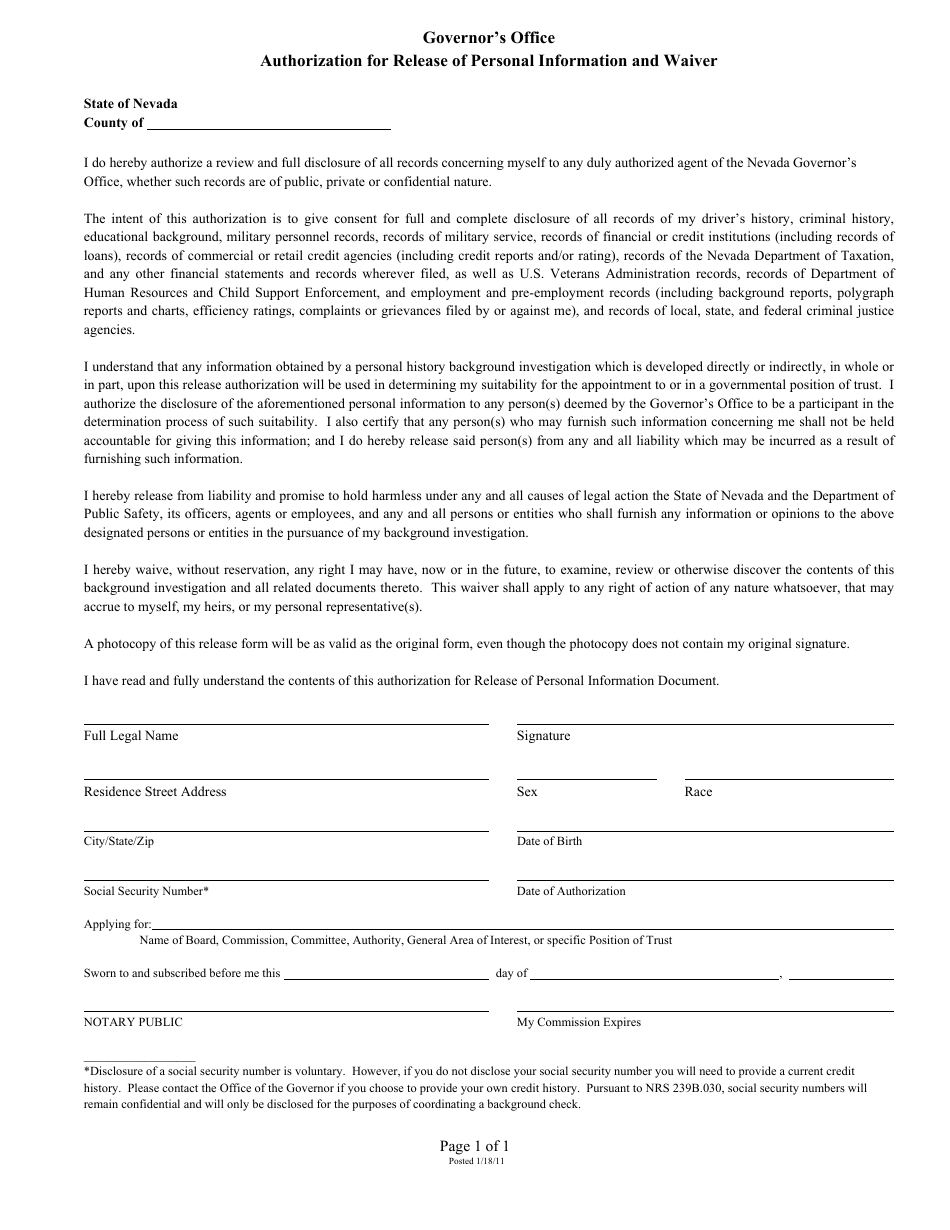 Application for Appointment to Position of Trust - Gubernatorial Appointment - Limited Background Investigation - Nevada, Page 8