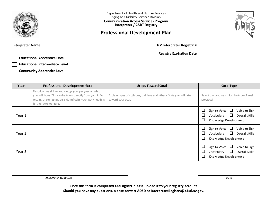 Professional Development Plan - 3 Year Cycle - Nevada, Page 1