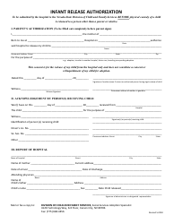 Document preview: Infant Release Authorization Form - Nevada