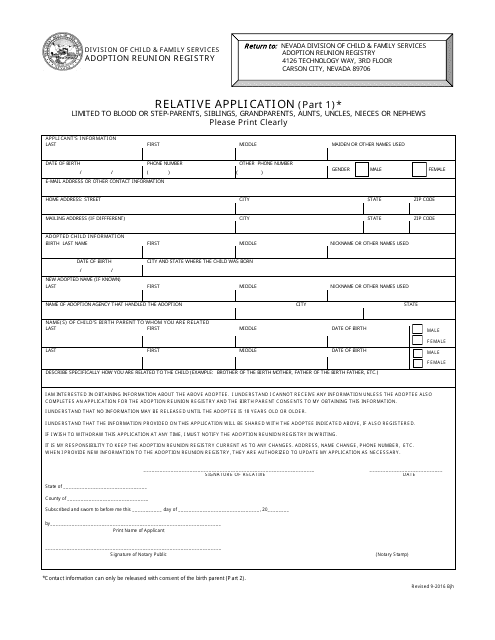 Relative Application Form (Part 1) - Nevada
