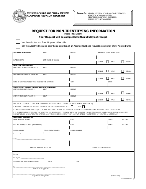 Request for Non-identifying Information - Nevada Download Pdf