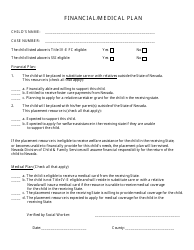 Document preview: Financial/Medical Plan Form - Nevada