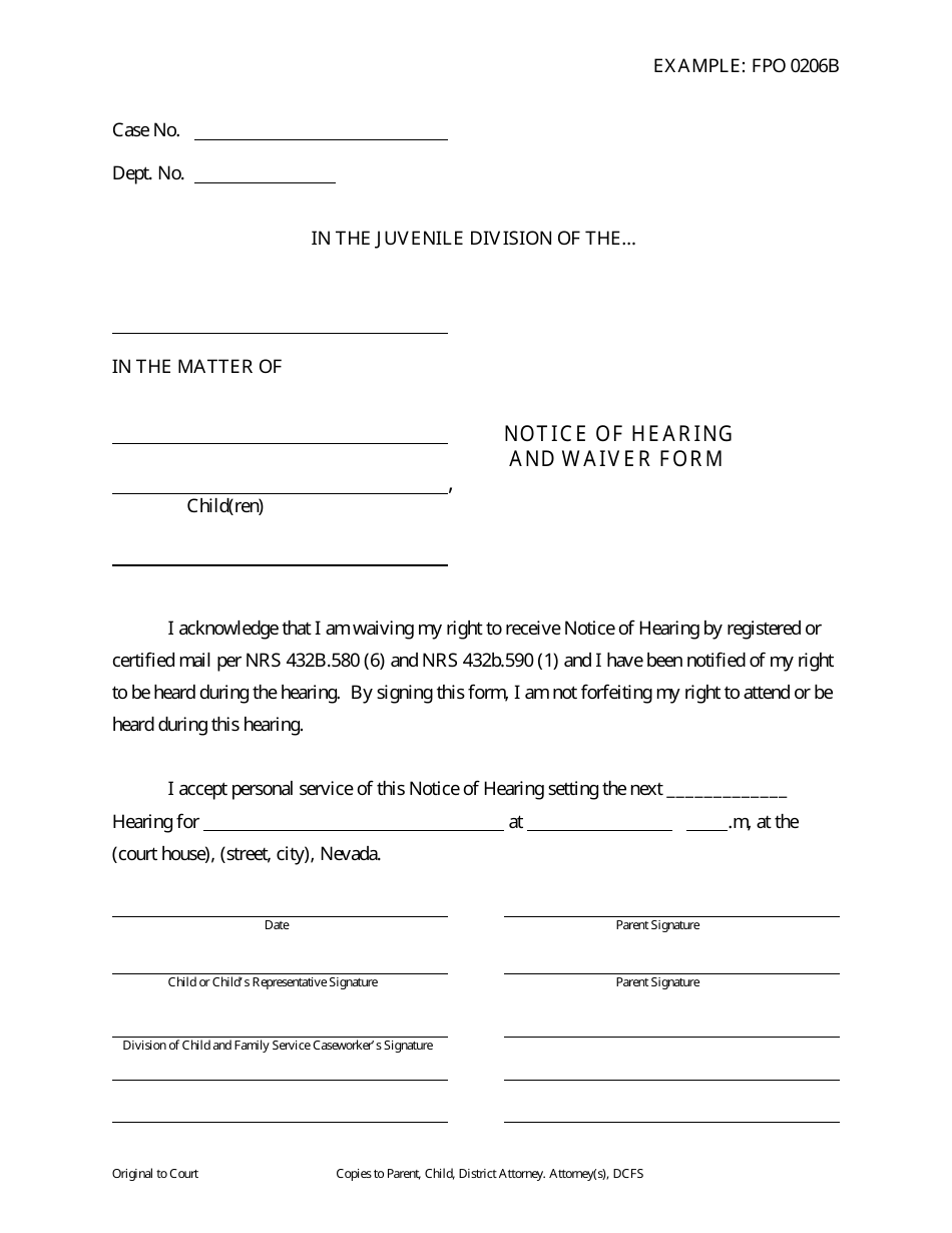 Notice of Hearing and Waiver Form - Nevada, Page 1