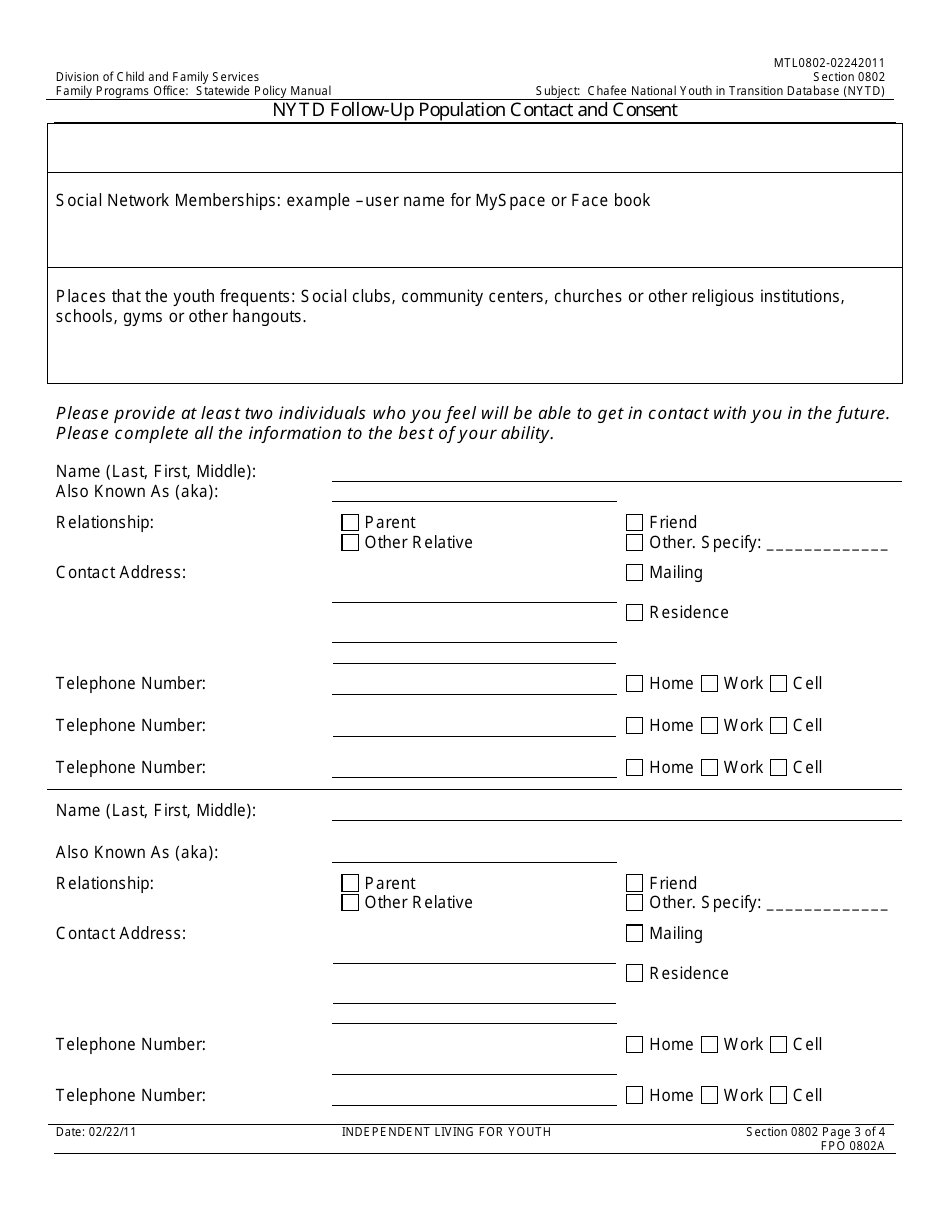 Form FPO0802A Nytd Follow-Up Population Contact and Consent - Nevada, Page 3