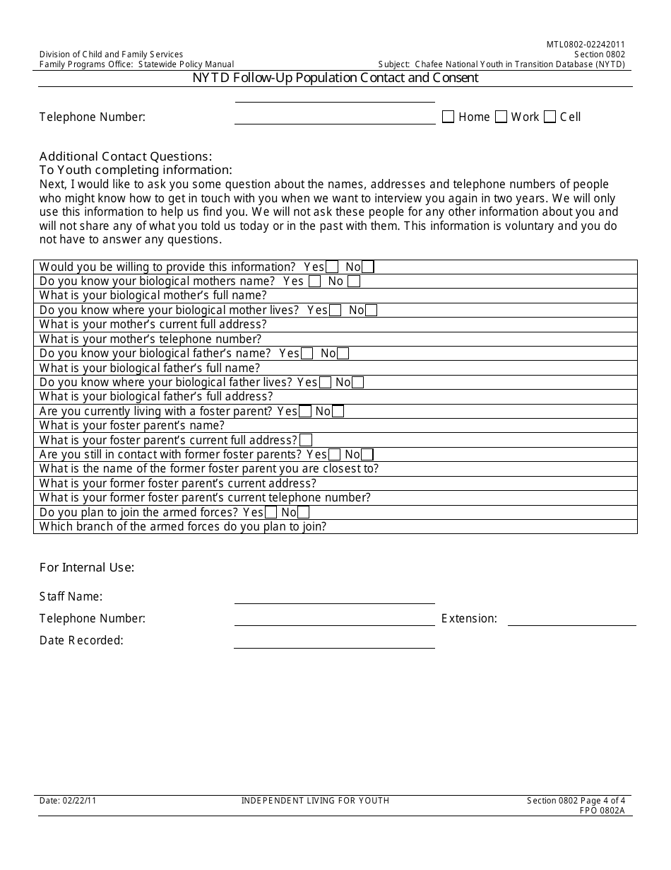 Form FPO0802A Nytd Follow-Up Population Contact and Consent - Nevada, Page 4