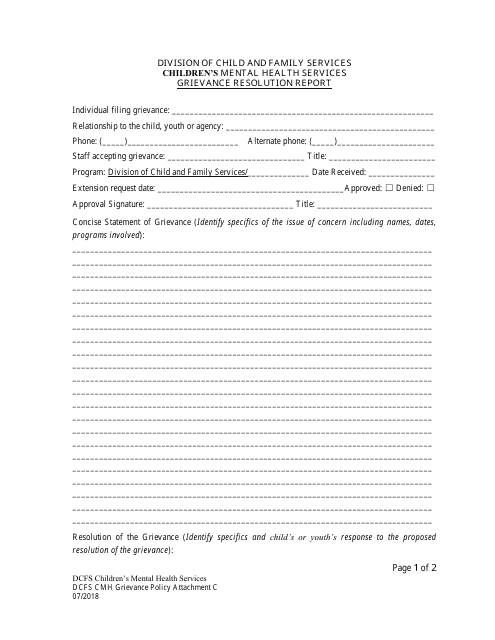 Attachment C Grievance Resolution Report Form - Nevada