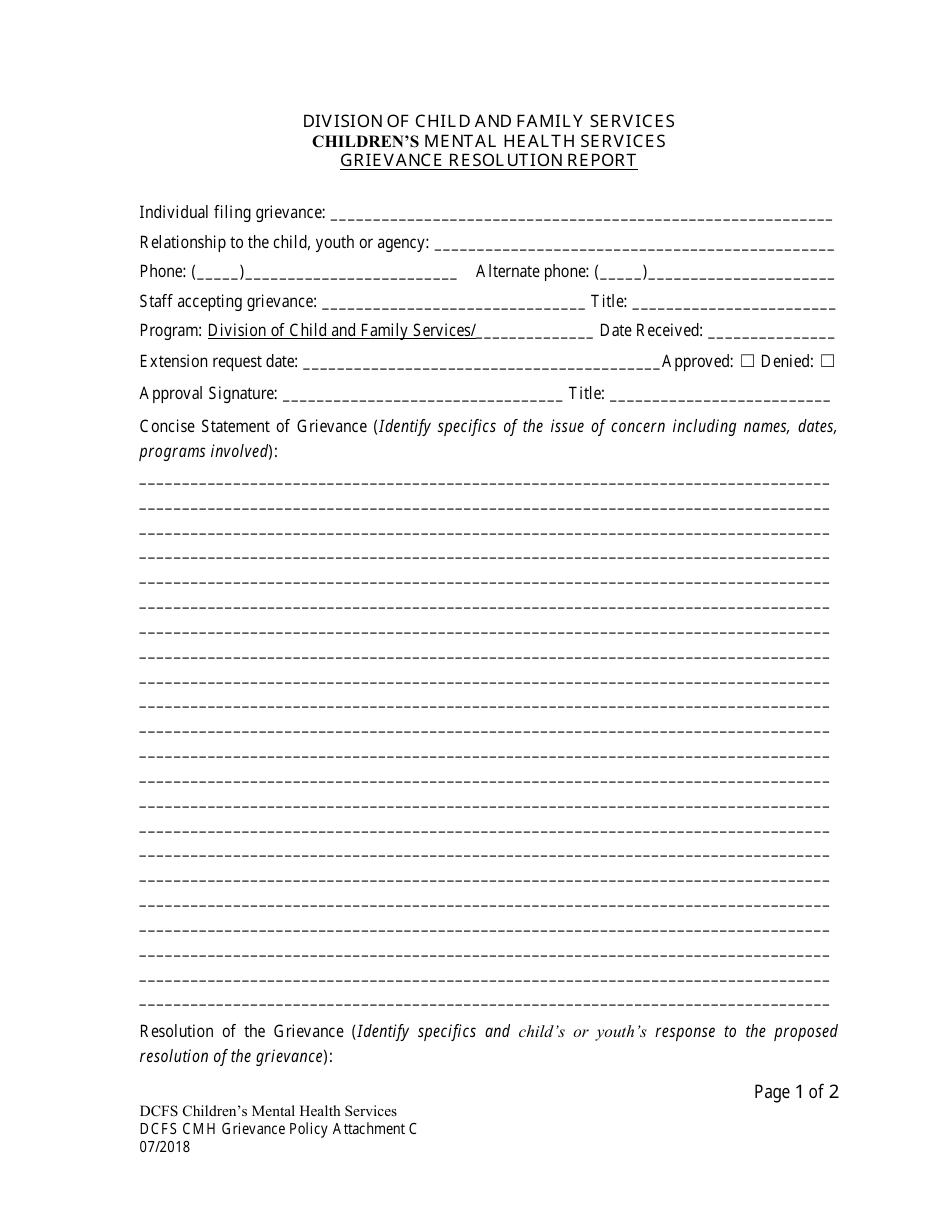 Attachment C Grievance Resolution Report Form - Nevada, Page 1