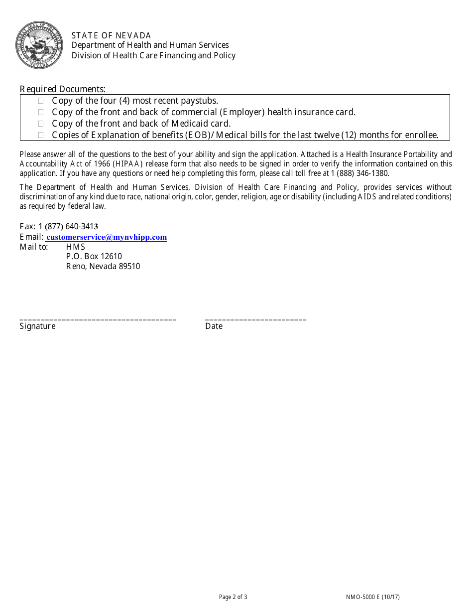 Form NMO-5000 E Health Insurance Premium Payment (HIPP) Program Application - Nevada, Page 2