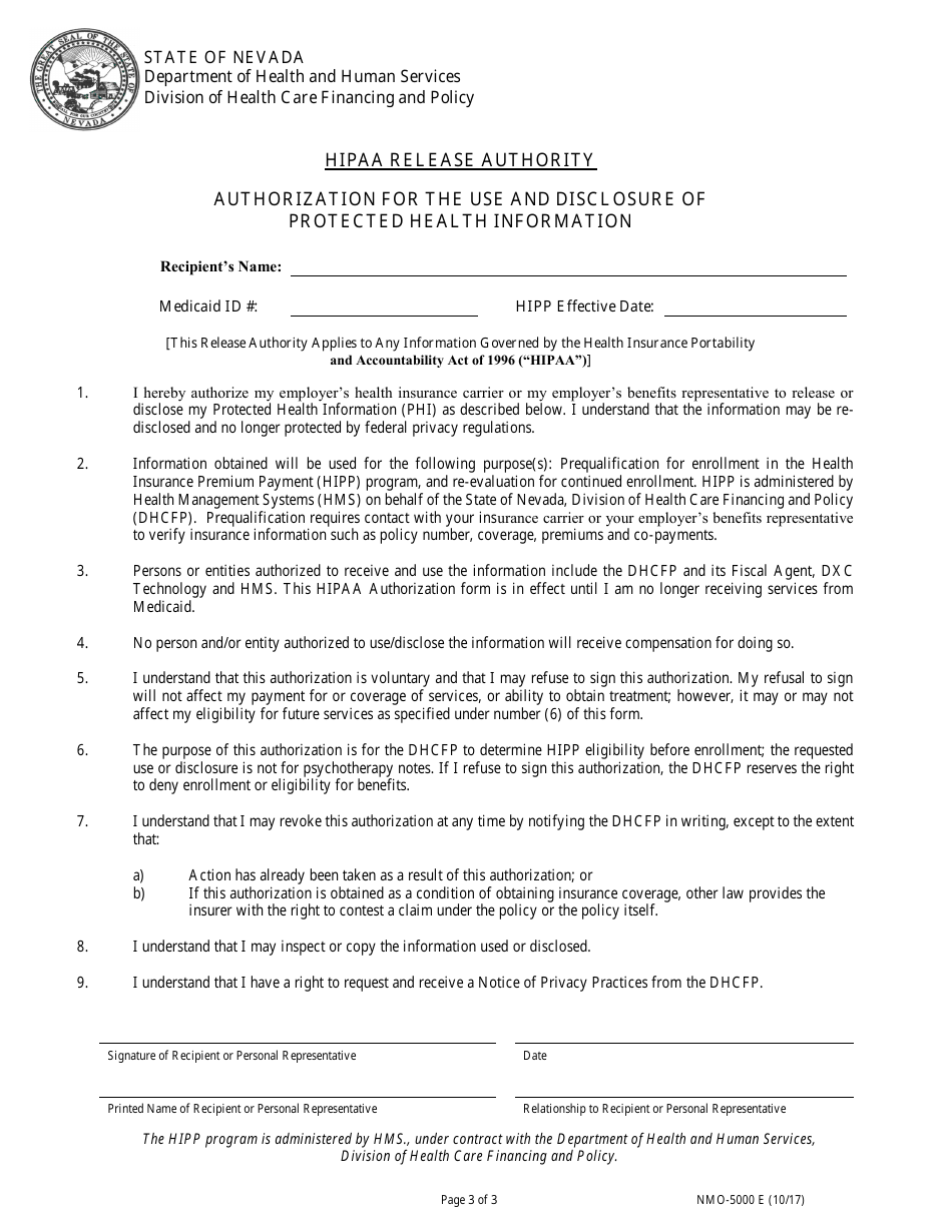 Form NMO-5000 E Health Insurance Premium Payment (HIPP) Program Application - Nevada, Page 3