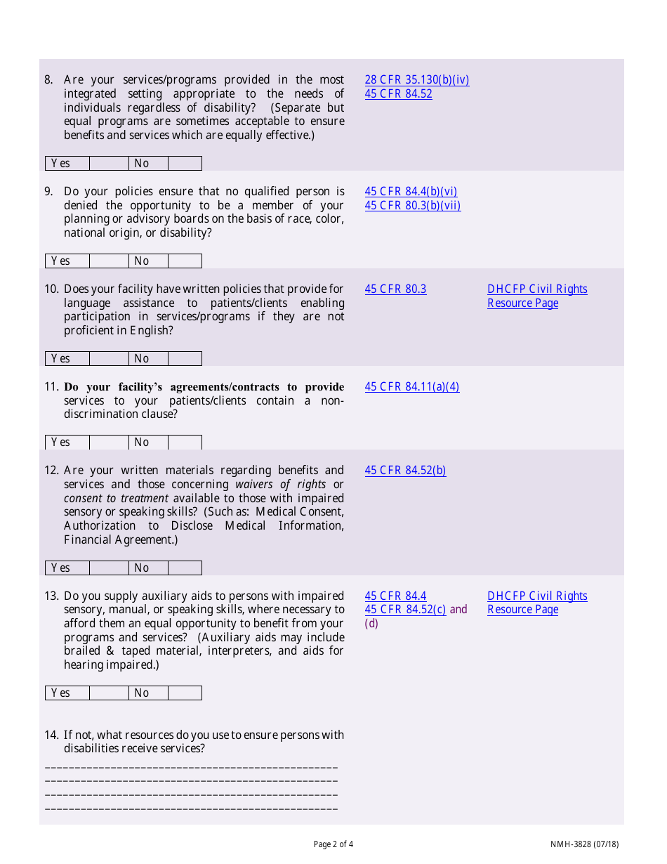 Form NMH-3828 Civil Rights Compliance Self-evaluation  Certification - Nevada, Page 2