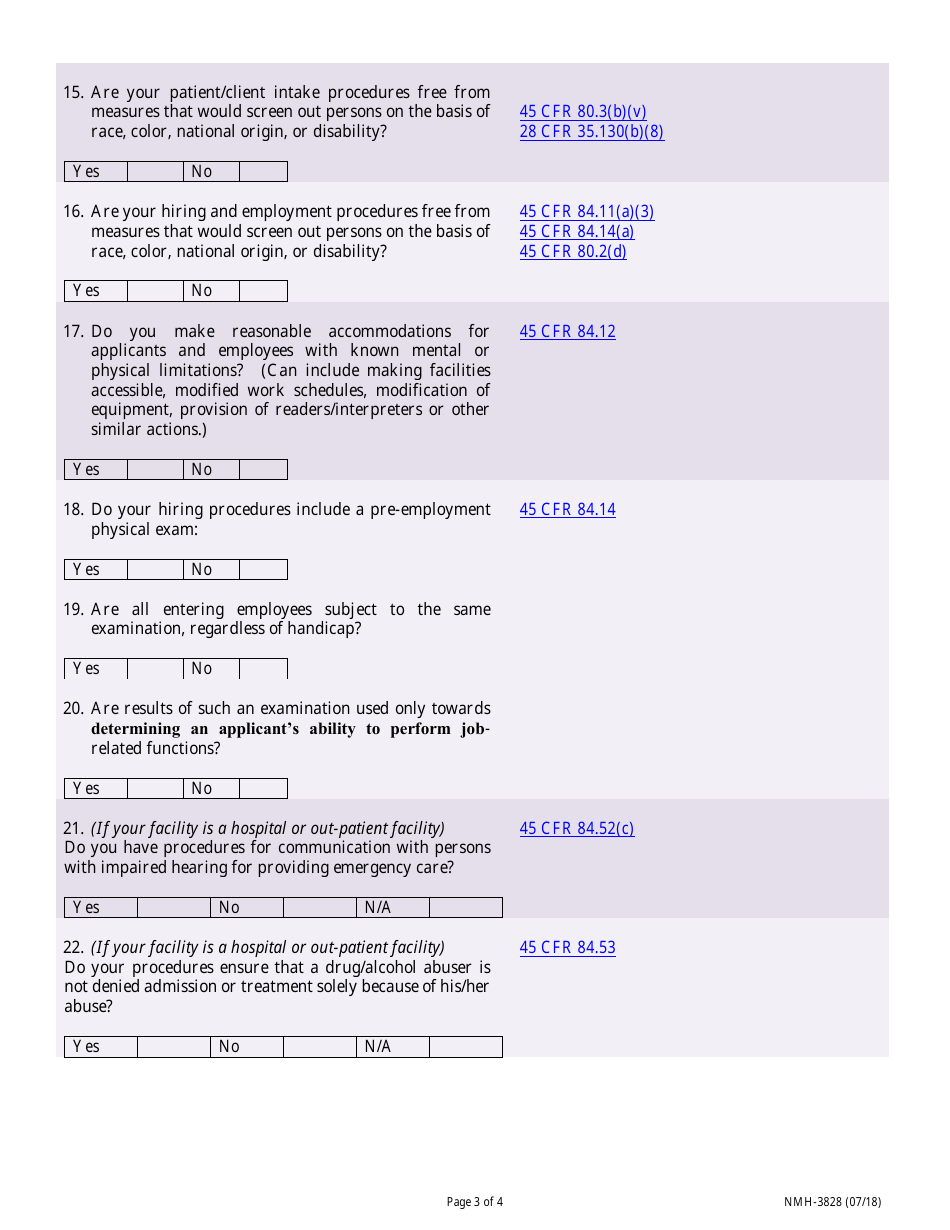 Form NMH-3828 Civil Rights Compliance Self-evaluation  Certification - Nevada, Page 3