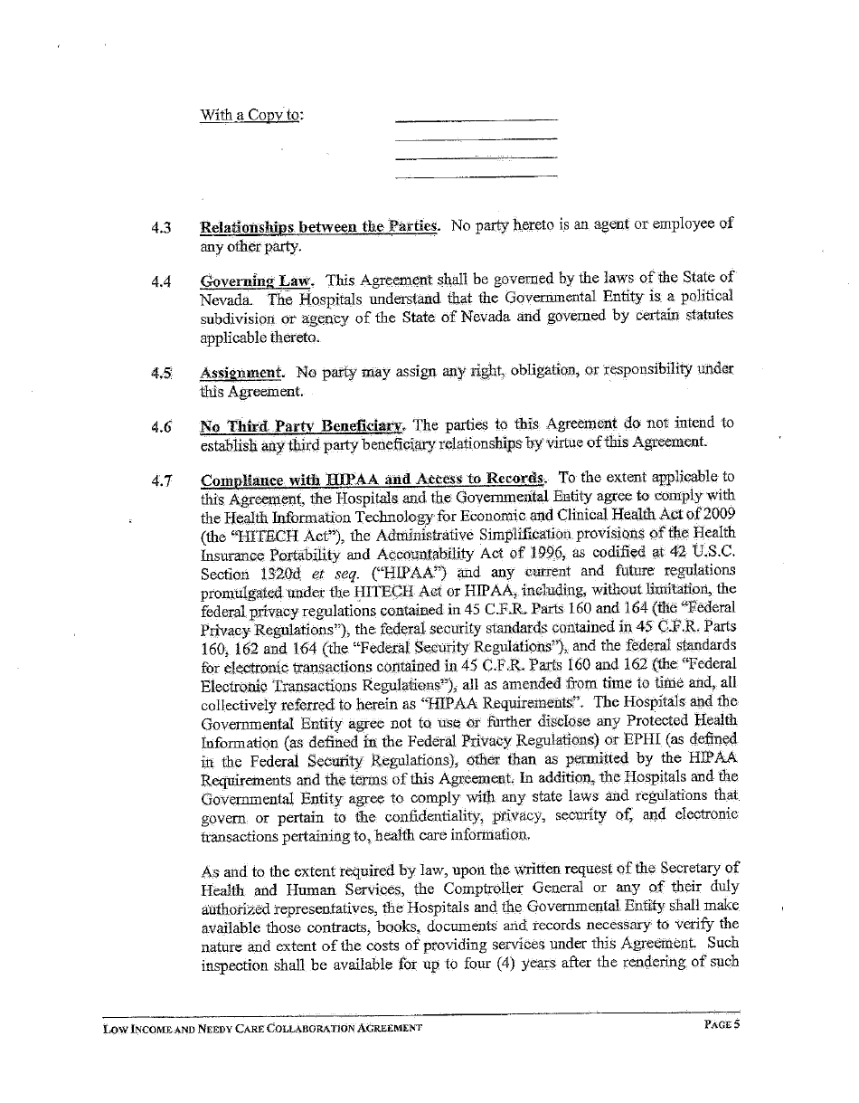 Form 80923 Low Income and Needy Care Collaboration Agreement - Nevada, Page 5