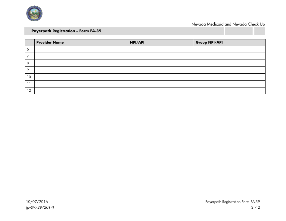 Form FA-39 Payerpath Registration - Nevada, Page 2