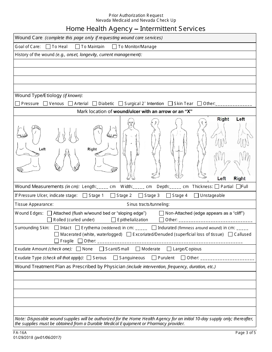 Form FA-16A Intermittent Services Prior Authorization Request - Home Health Agency - Nevada, Page 3
