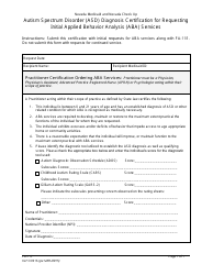 Document preview: Form FA-11F Autism Spectrum Disorder (Asd) Diagnosis Certification for Requesting Initial Applied Behavior Analysis (Aba) Services - Nevada