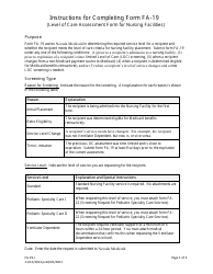 Document preview: Instructions for Form FA-19 Level of Care Assessment Form for Nursing Facilities - Nevada