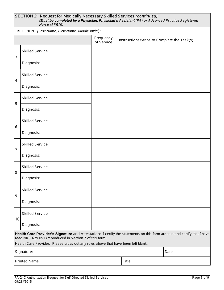 Form FA-24C Authorization Request for Self-directed Skilled Services - Nevada, Page 3