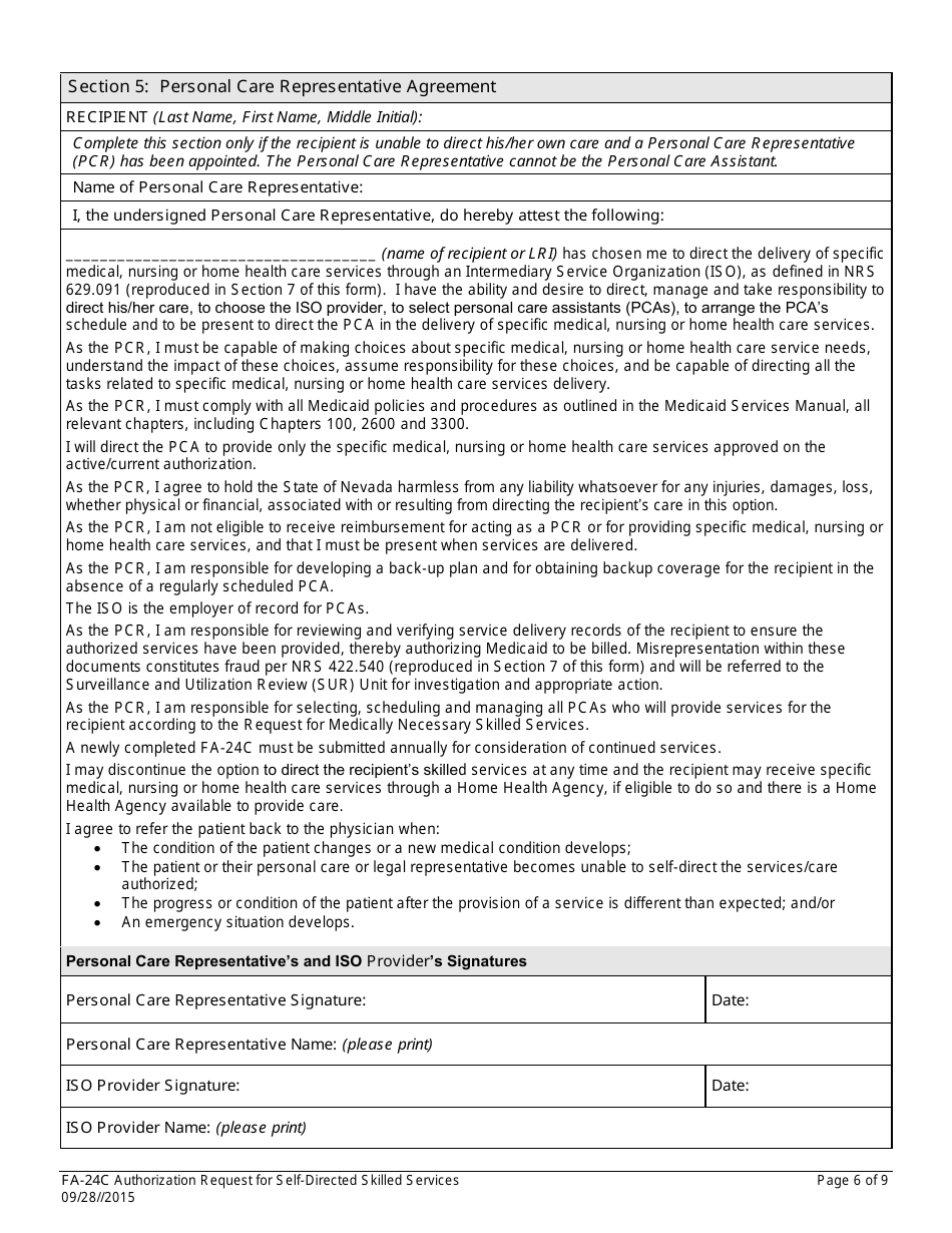 Form FA-24C Authorization Request for Self-directed Skilled Services - Nevada, Page 6