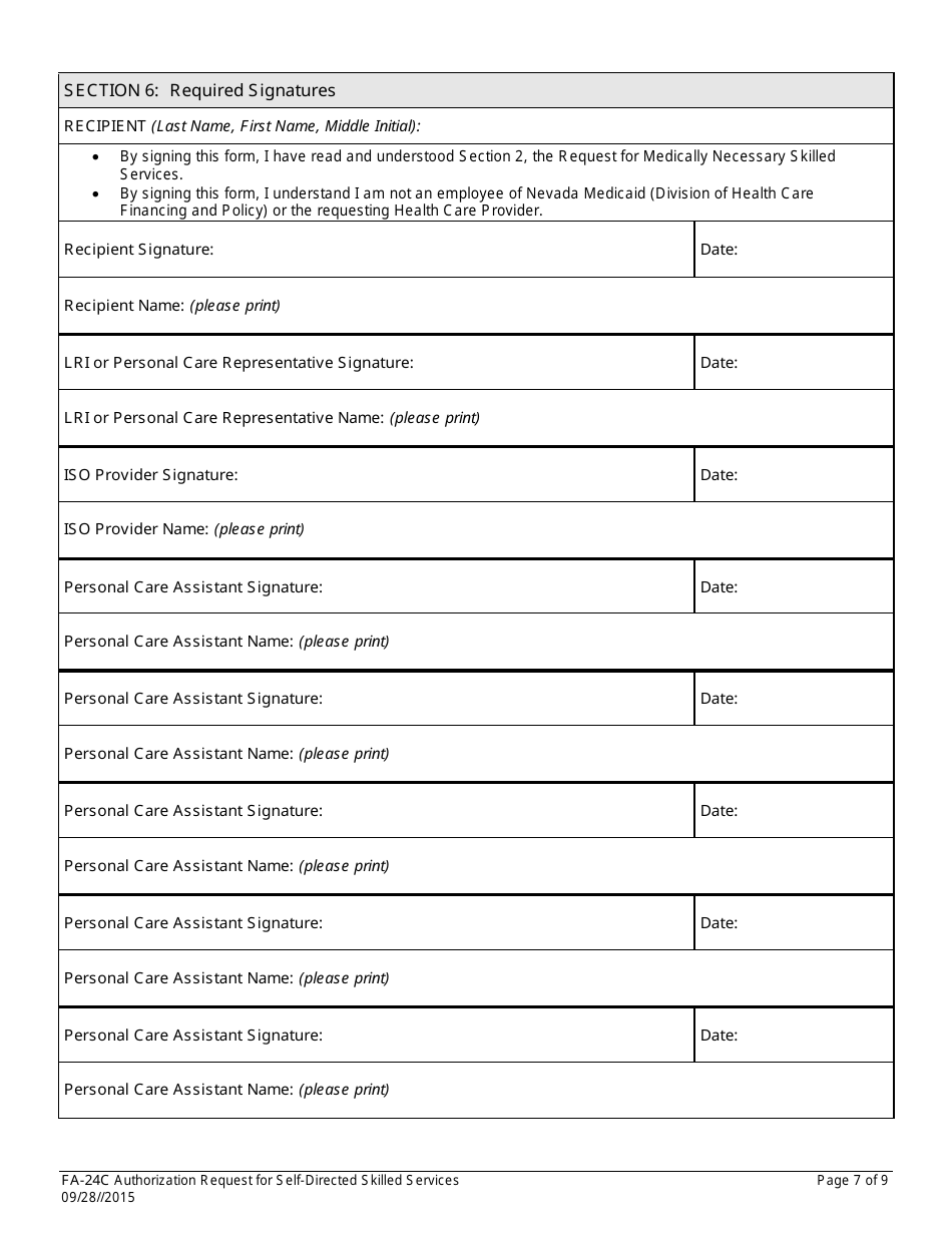 Form FA-24C Authorization Request for Self-directed Skilled Services - Nevada, Page 7