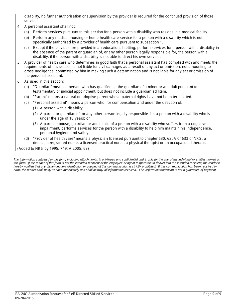 Form FA-24C Authorization Request for Self-directed Skilled Services - Nevada, Page 9