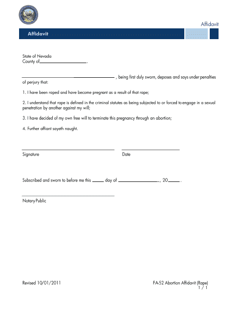 Form FA-52  Printable Pdf