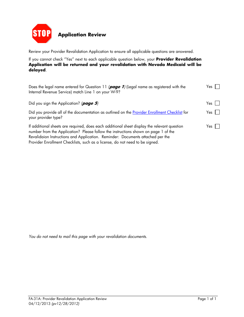 Form FA-31A Provider Revalidation Application (Individuals) - Nevada, Page 9