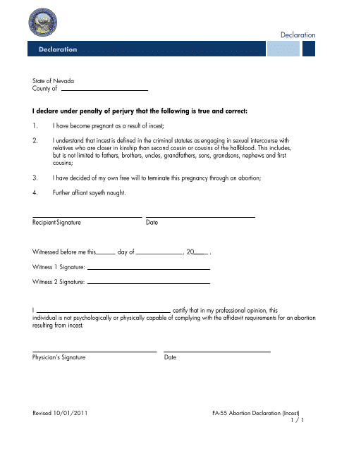 Form FA-55  Printable Pdf