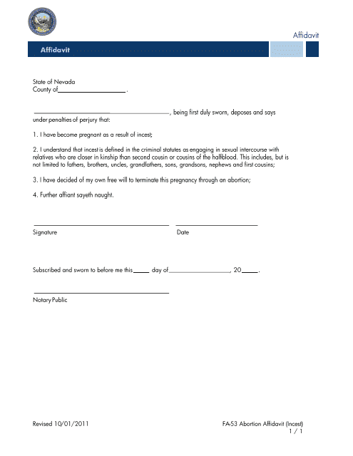 Form FA-53  Printable Pdf