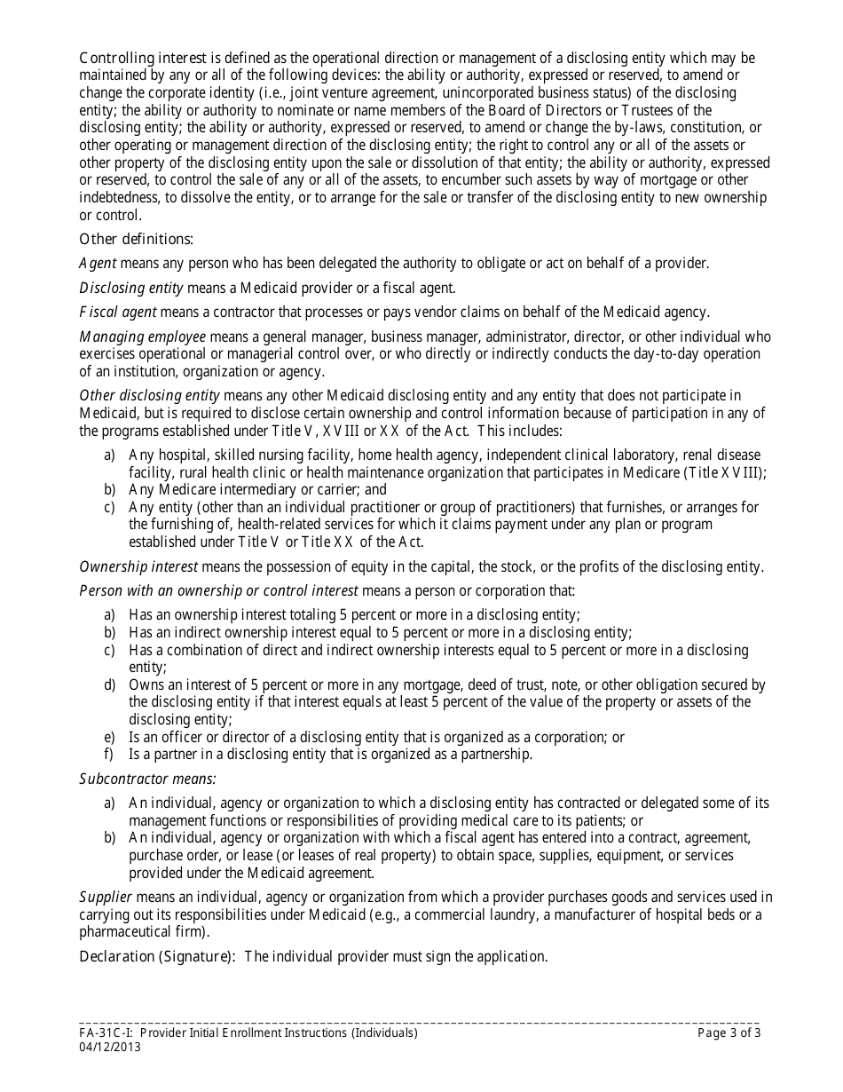 Form FA-31C Provider Initial Enrollment Application (Individuals) - Nevada, Page 3