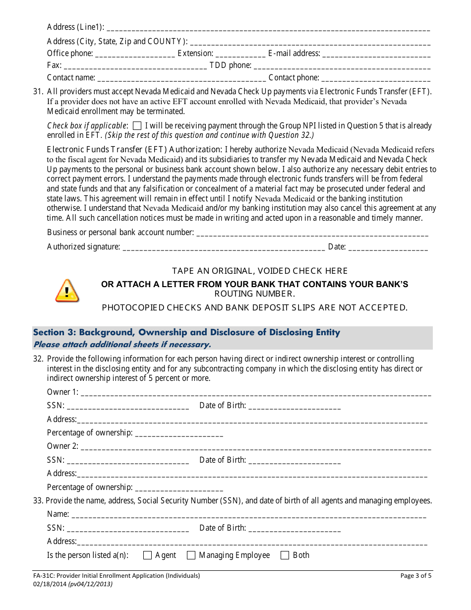 Form FA-31C Provider Initial Enrollment Application (Individuals) - Nevada, Page 6