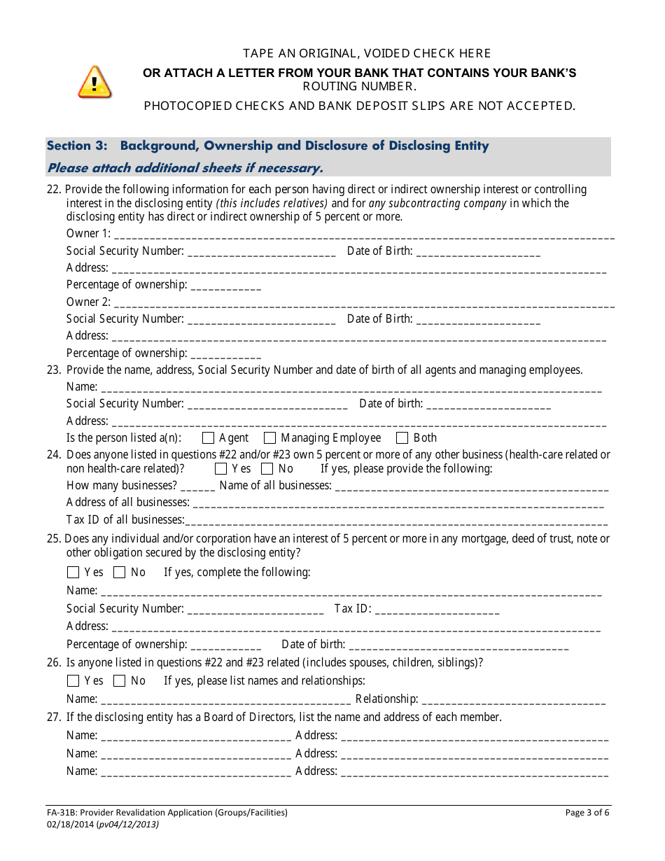 Form FA-31B Provider Revalidation Application (Groups / Facilities) - Nevada, Page 6