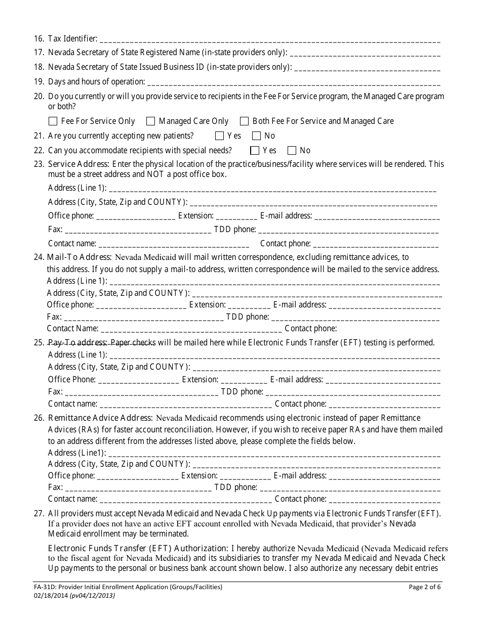 Form Fa 31d Fill Out Sign Online And Download Fillable Pdf Nevada Templateroller 6200