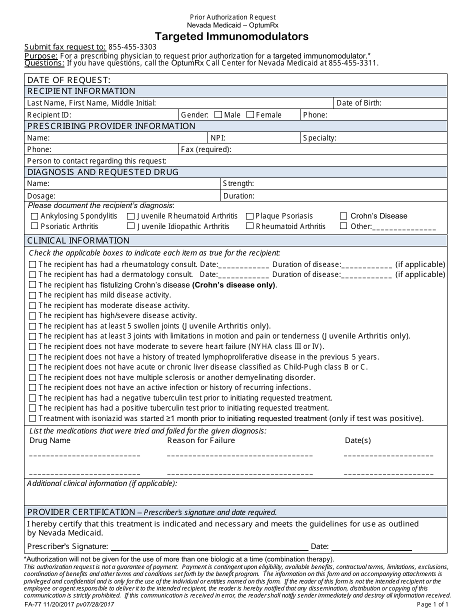 Form FA-77 - Fill Out, Sign Online and Download Fillable PDF, Nevada ...