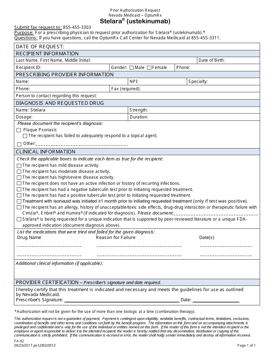 Form FA-82 - Fill Out, Sign Online and Download Fillable PDF, Nevada ...