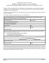 Document preview: Form FA-101 Monthly Emergency Dialysis Case Certification - Nevada
