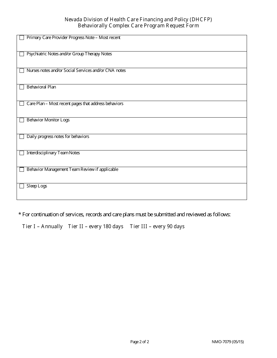 Form NMO-7079 Behaviorally Complex Care Program Request Form - Nevada, Page 2