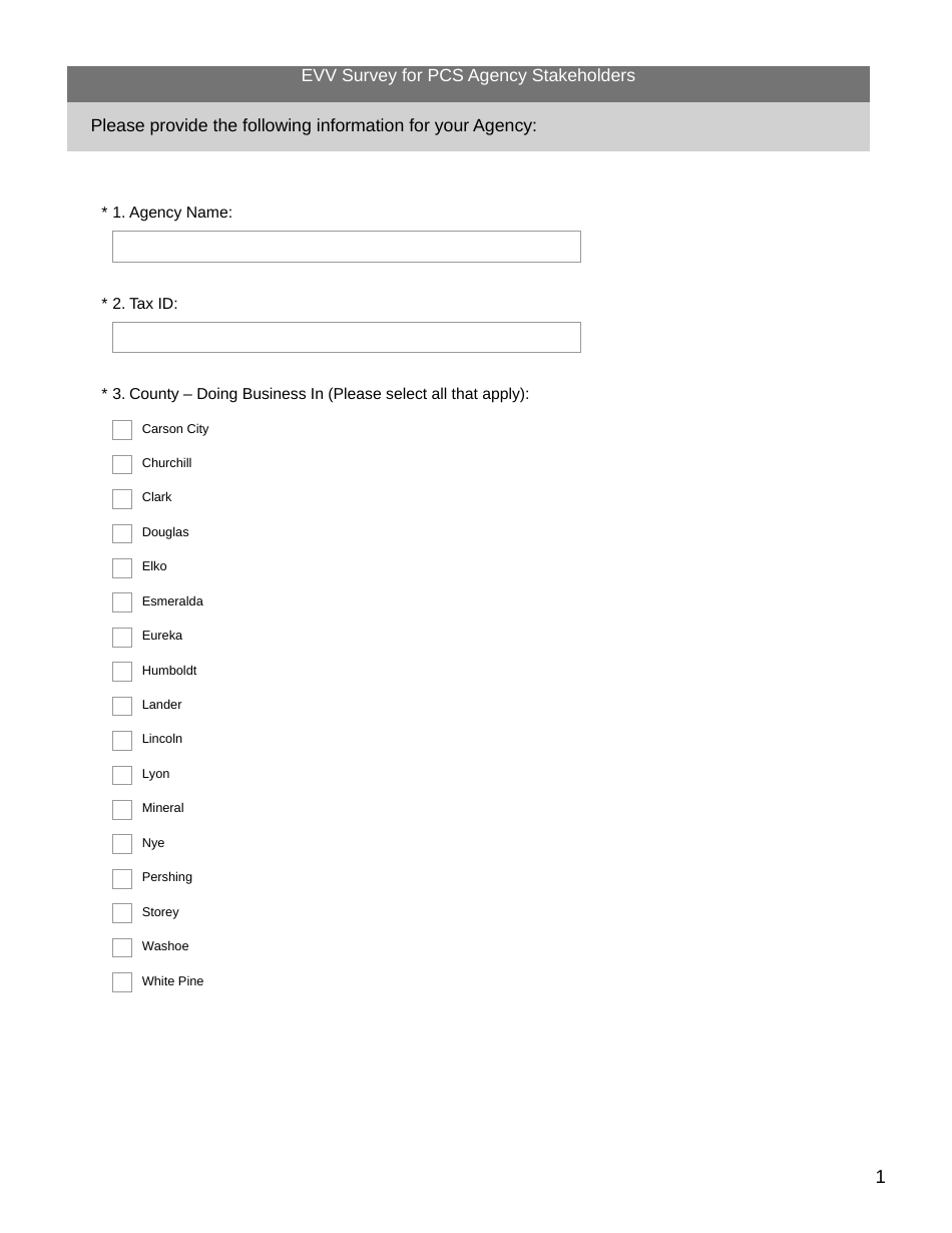 Evv Survey for PCS Agency Stakeholders - Nevada, Page 1