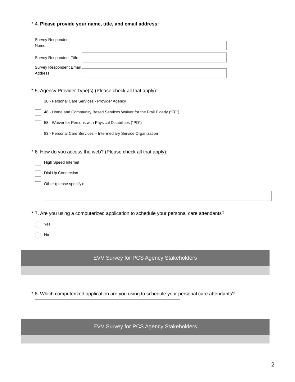 Evv Survey for PCS Agency Stakeholders - Nevada, Page 2