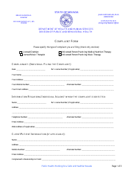 Document preview: Dietitian / Music Therapist Complaint Form - Nevada