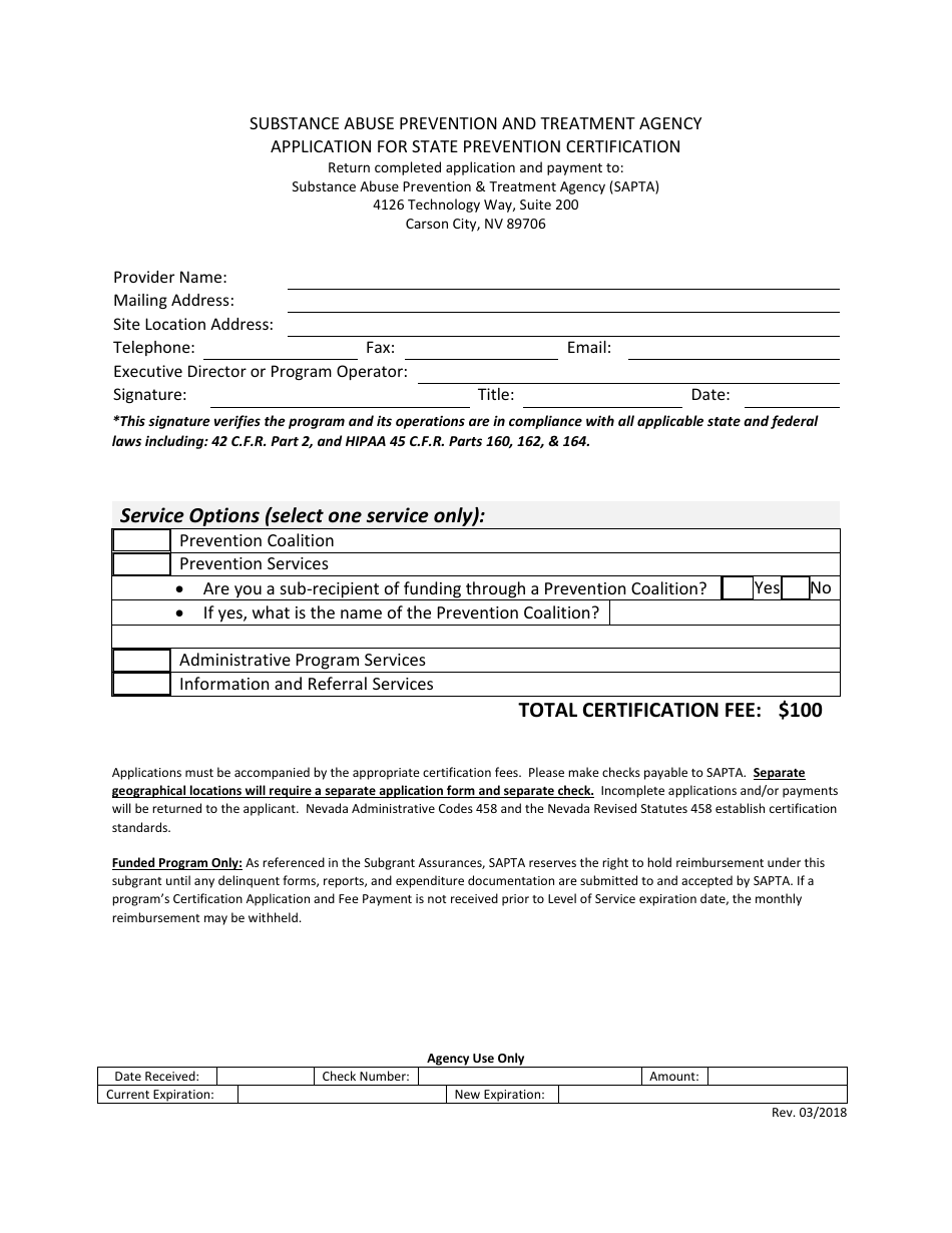 Nevada Application for State Prevention Certification - Fill Out, Sign ...