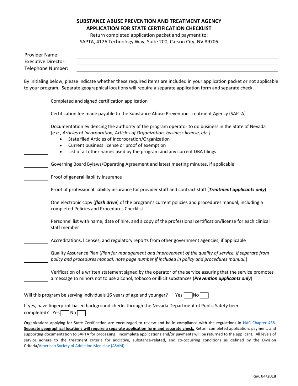 Nevada Application for State Certification Checklist - Fill Out, Sign ...